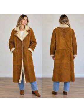 VTG Made in Finland Genuine Shearling Long Coat Womens Medium Boho Penny Lane
